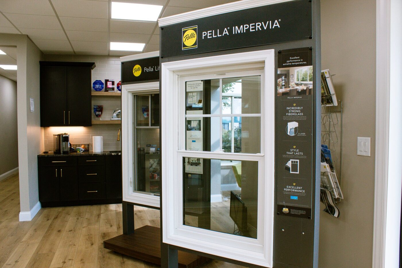 Pella Impervia window display in the STL Windows Direct showroom
